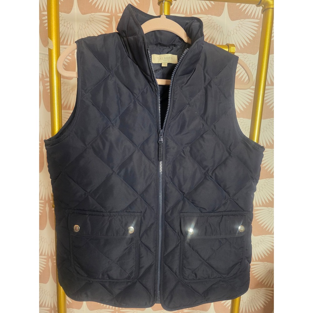 Talbots Navy Quilted Down Puffer Vest Womens S Pockets Classic Minimalist Fall